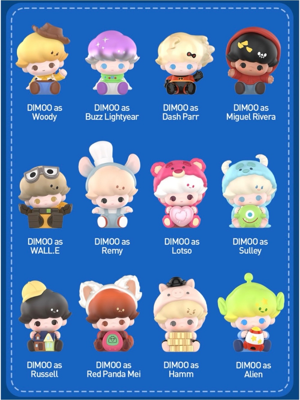Popmart Dimoo world and Pixar pop beans multiple available.